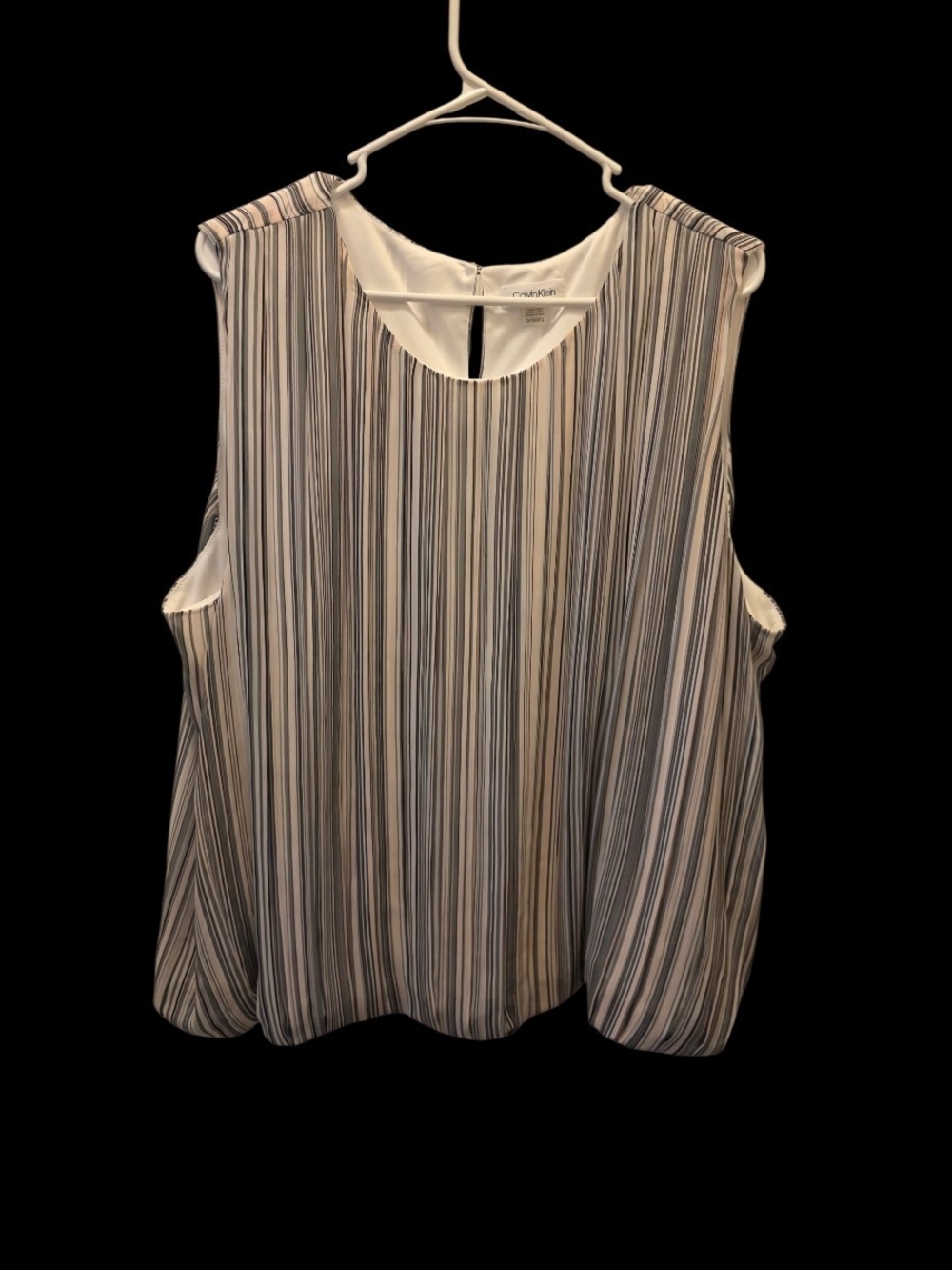 Calvin Klein White and Blue Vertical Stripe Sleeveless Blouse